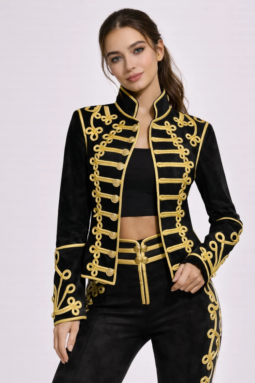 Manteau Steampunk Gothique Noir Ornements Dorés