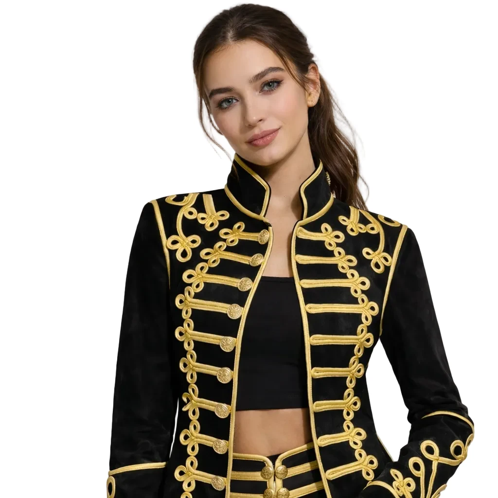 Manteau Steampunk Gothique Noir Ornements Dorés